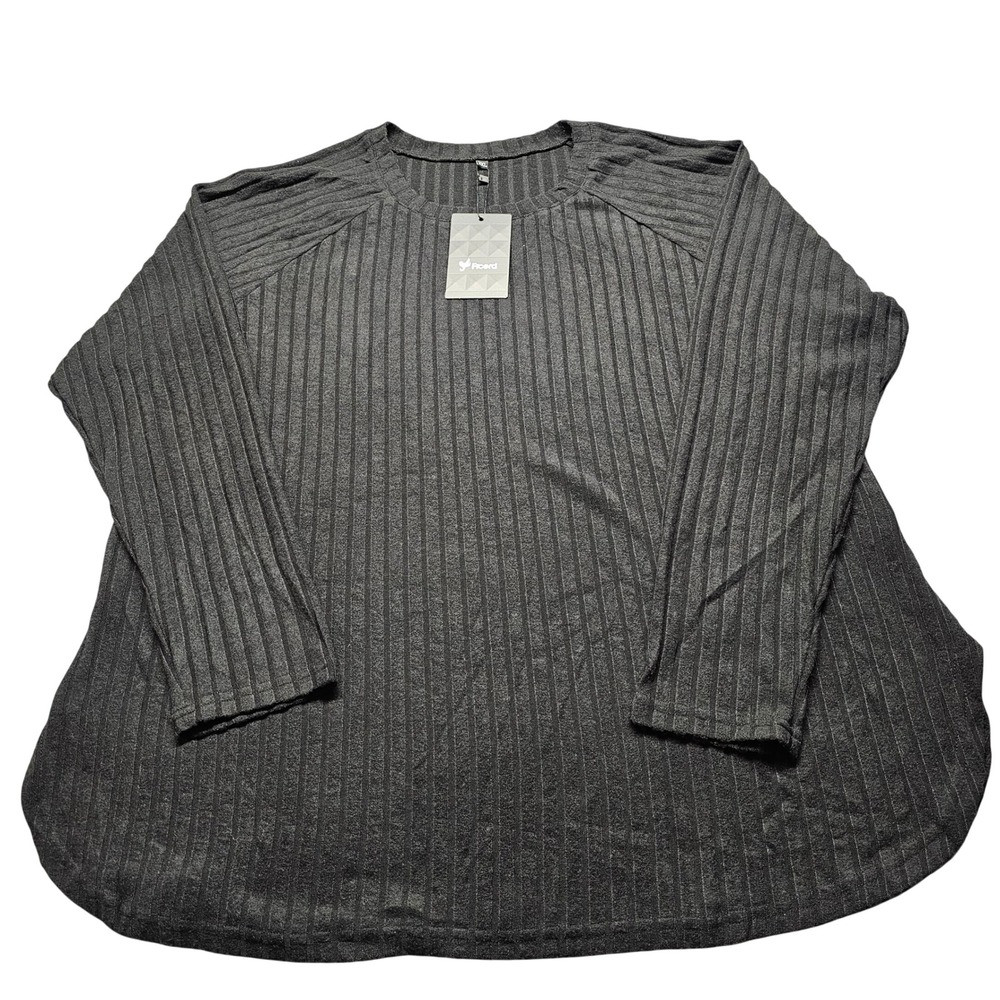 NWT Ficerd Womens Plus Size 3XL Charcoal Gray‎ Ribbed Raglan Long Sleeve Top